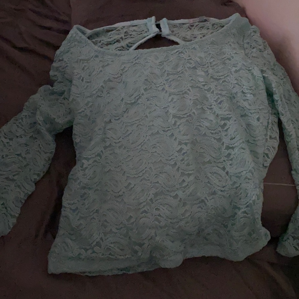 Mint green lace fitted top